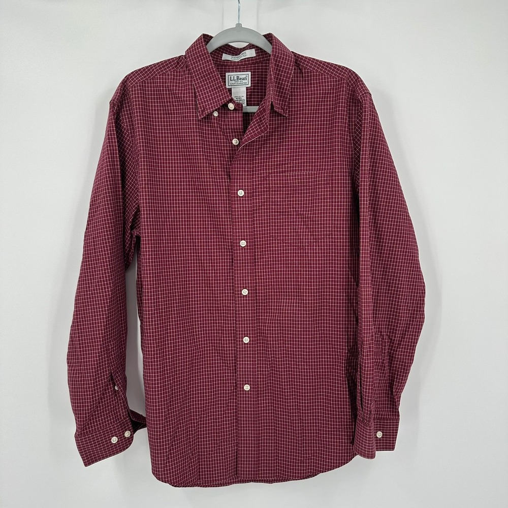 LL Bean Men Wrinkle Free Slightly Fitted Preppy Checked Button Down Shirt Size M